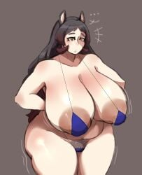 1girls aerolae belly bikini bikini_too_small black_hair commission commission_art commissioner_upload embarassed embarassed_female gradient_hair hippopotamus_(kemono_friends) huge_areolae huge_breasts huge_nipples kemono_friends mochi_nsfw0 plump pubes pubic_hair red_hair tagme thick_thighs trembling trembling_lines