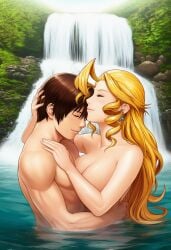after_sex after_sex_cuddling after_sex_kiss ai_generated bath bathing bathing_in_river bathing_together capcom cuddling cuddling_after_sex cuddling_up_together hug hugging hugging_partner king_of_fighters kiss kissing kissing_forehead kissing_head kyo_kusanagi leaning_on_another leaning_on_partner leaning_on_person lovers lovers_moment post_coital post_coitus post_orgasm post_sex rival_schools romantic romantic_couple romantic_sex smiling smiling_at_partner snk tiffany_lords waterfall