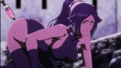 1girl 1girls all_fours anime anime_girl anime_screenshot big_ass big_boobs big_breasts black_clothes black_clothing black_leotard bleach bleach:_the_thousand-year_blood_war collant dark-skinned_female dark_skin ecchi edit edited female golden_eyes injection injection_buttocks large_ass large_breasts leotard long_hair medical_syringe official_art purple_hair screenshot shihouin_yoruichi syringe syringe_in_ass yoruichi