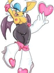 auntymoira bat blue_eyes boots breastplate breasts cameltoe female gloves half-closed_eyes looking_at_viewer nipples open_mouth plain_background purity rouge_the_bat sega simple_background solo sonic_(series) undressing white_background wings