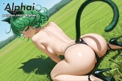 1girl 2025 2026 4k absurd_res absurdres ai ai-created ai-generated ai_art ai_assisted ai_created ai_generated alphai arched_back ass_down ass_on_ground back_view bare_legs blue_sky blush blush_lines blushing breasts cameltoe cat_ears cat_tail chest cinematic_lighting close-up colorful_background curly_hair curvy depth_of_field detailed_hair detailed_skin detailled_background dramatic_shadows eyelashes eyeliner female female_face flat_chest floating_hair forehead from_above green_eyes green_hair high_angle high_quality high_resolution highres in_grass legs looking_back_over_shoulder naughty_face one-punch_man one_punch_man outdoors parted_bangs particles patreon patreon_link patreon_url patreon_username petite petite_breasts plump psychic_powers raised_eyebrows seductive_eyes shiny_skin short_hair short_stature side_angle sideboob skindentation skinny slender small_breasts small_waist solo_female strappy_heels tatsumaki tatsumaki_(one-punch_man) telekinesis thick_legs thick_thighs thigh_gap thighs thong topless tsundere volumetric_lighting waist_apron wariza watermark wide_eyes wind_blown_hair zettai_ryouiki