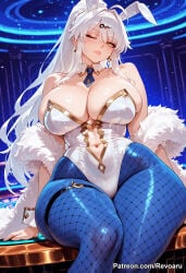 1girl ai_generated big_breasts bunny_girl bunnysuit female hoyoverse huge_breasts mature_female revoaru thick_thighs thighs white_hair yixuan_(zenless_zone_zero) zenless_zone_zero