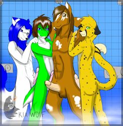 anthro arcticsnow1 ass cheetah equine erection feline furry furry_only geoff_(yoshi) grinding horse kia_wolf liox looking_at_viewer male male_only mammal mario_(series) nintendo no_humans nude penis shower sled_(sledmetodeath) yaoi yoshi zach_(gamerfox)