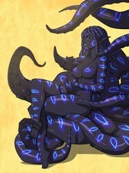 1futa 2014 black_skin blue_eyes blue_lips blue_skin breasts cephalopod cum cum_string dickgirl erection futa_only futanari hair hindpaw humanoid_penis intersex lips long_hair nail nipples nude octopus paws penis purple_skin sitting smile solo spearfrost spots tentacle thighs