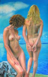 2girls alexey_linkov ass blonde_hair breasts brunette brunette_hair faceless faceless_female greek_mythology long_hair melantho mistress_and_slave natural_breasts nude nude_female nudity odyssey odyssey_(homer) patient penelope_(mythology) sea shaved_pussy short_hair the_epic_cycle waiting