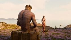 1girls 1monster 3d belethor's_smut braid breasts cd_projekt_red ciri completely_nude female freckles freckles_on_face giant green_eyes light-skinned_female light_skin mascara monster nipples nude outdoors pubic_hair pussy scar sea sword tattoo the_witcher_(series) the_witcher_3:_wild_hunt the_witcher_4 white_hair witcher_medallion