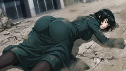 1girl 1girls anime anime_style ass ass_focus ass_visible_through_clothes beautiful_female big_ass big_boobs big_breasts big_butt butt butt_focus closed_eyes curvy curvy_ass curvy_female curvy_figure damsel_in_distress defeated defeated_heroine defeated_superheroine fat_ass fat_butt female female_focus female_only femsub fubuki_(one-punch_man) green_clothing green_eyes green_hair knocked_out nice_ass nice_butt one-punch_man opm passed_out short_hair sleeping thick_ass thick_butt thick_thighs