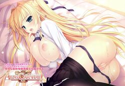 alia's_carnival blonde_hair breasts green_eyes long_hair masturbation nanao_naru nanawind nipples no_bra open_clothes open_shirt panties panty_pull pantyhose pussy_juice sakurakouji_tsukuyomi scan seifuku shirt underwear undressing