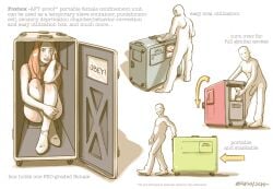 1girls 3boys 3girls blowjob bondage bound box collar commodification container container_bondage english_text erenisch female femsub girl_in_a_box illustration in_box in_container item_description legal_slavery rear_pussy rear_view red_hair slave slave_collar slave_storage slavegirl text