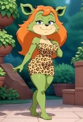 ai_generated amberley blue_eyes female furry_female furry_only green_fur horns orange_hair tagme the_dreamstone
