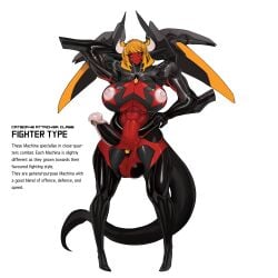 abs absurdres arm_behind_head black_sclera black_thighhighs body_modification breasts censored cleavage clothing_cutout colored_sclera colored_skin corruption cyborg english_text female full_body futanari hand_on_own_hip heart_cutout high_heels highres horns large_breasts large_penis large_testicles mechanization medium_hair mosaic_censoring navel nipples original penis platinum1945 red_skin robot robot_ears tail testicles thighhighs third_eye_on_chest white_background yellow_eyes