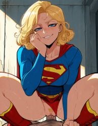 1boy1girl 1girls ai_generated amused blonde_hair blue_eyes close-up clothed_female_nude_male cmnm curly_hair dc dc_comics dominant_female exhibitionism female freckles hand_on_head kara_zor-el male outdoors outside panties panties_aside pov pubic_hair public public_exposure public_indecency public_nudity rape reverse_rape sex smile smiling smiling_at_viewer smirk smug supergirl superman_(series)