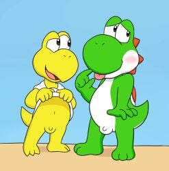 belly_button danel green_body green_yoshi koopa_troopa mario_series nintendo penis yellow_body yellow_penis yoshi yoshi's_island