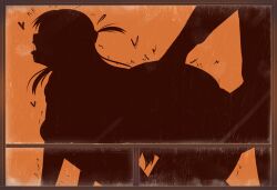 1boy all_fours breasts breath clothed_sex doggy_style female fuzzlogik highres kanojo_okarishimasu large_breasts long_hair mizuhara_chizuru nipples orange_background sex sex_from_behind silhouette simple_background solo_focus straight tongue tongue_out vaginal_penetration
