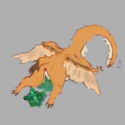 1girls anthro anus blush bodily_fluids digital_media_(artwork) dragon egg egg_laying feathered_wings feathers female female_only fluffy fr3nesi fur furred_dragon furred_scalie genitals long_neck looking_back lying mythological_creature mythological_scalie mythology oasis_(fr3nesi) on_front pussy scalie slightly_chubby slime solo spread_legs spreading vulva wings