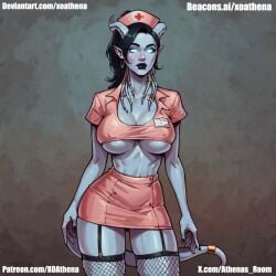 ai_generated demon_girl draenei draenei_female draenei_paladin monster_girl nurse nurse_uniform succubus thick_thighs tiefling tiefling_girl world_of_warcraft xoathena