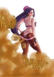 black_hair bubble_butt chro-sis fart fat_ass king_of_fighters looking_back luong_(kof) purple_eyes smile