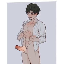 1boy abs artist_request big_penis erect_penis erection gay huge_cock large_penis male muscular muscular_male neko_punch pecs penis rex_maotailang solo solo_male thick_penis veiny_penis young