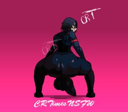 animated ass ass_bigger_than_head ass_clapping ass_focus ass_shake balls big_balls big_butt big_penis big_thighs condom_filling crtimesnsfw cumming_in_clothes elster_(signalis) huge_cock pixel_animation pixel_art signalis suit twerking
