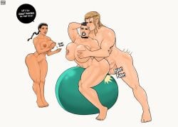 balls black_hair blonde_male brown_hair brunette_hair cheering commission commission_art dark_hair exercise_ball feet gnashershells goth latina muscle_mommy muscles muscular muscular_female muscular_male ohna_johanenfurkt_(gnashershells) original_character original_characters penis thighs threesome
