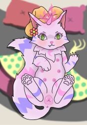 anus claws clothing domestic_cat feisty_fuzzy felid felidflora feline felis female feral flower genitals hat headgear headwear hi_res horn magic mammal multi_nipple nipples plant pussy solo vulva