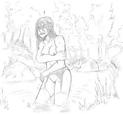 1girls evellyn_(wuulfenblade) garter_belt nude nude_female original original_character sketch solo wuulfenblade