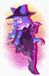 1girls 2d 2d_(artwork) 2d_artwork aires_(lustree) anthro big_breasts blue_hair breasts cleavage cordelia_valentine_(cosplay) dead_estate female female_focus female_only fox_ears furry human lustree pose tail twitter_user_oc witch witch_hat