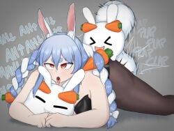 braided_hair bunny bunny_ears bunny_girl bunnysuit carrot confusedsabron drooling fan_mascot_(vtuber) hololive hololive_japan leotard nousagi_(usada_pekora) pantyhose small_but_hung tongue_out usada_pekora usada_pekora_(1st_costume) virtual_youtuber vtuber