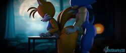 anal anal_sex anthro anthro_on_anthro anthro_penetrated anthro_penetrating anthro_penetrating_anthro balls bent_over big_butt bottom_heavy bouncing_butt dasharky3d femboy sega sonic_(series) sonic_the_hedgehog tagme tails_the_fox video