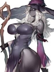1girls big_breasts busty child_bearing_hips clothed curves curvy dark-skinned_female dark_skin elden_ring elden_ring_nightreign female female_only fromsoftware fumio_(rsqkr) hat hips huge_breasts large_breasts milf recluse_(nightreign) staff tagme white_hair wide_hips witch witch_hat