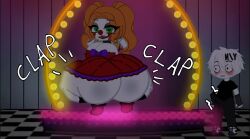 1boy 1female 1girls 1male ass_bigger_than_head big_ass big_breasts blush breasts_bigger_than_head circus_baby circus_baby_(fnaf) erect_penis erection_under_clothes five_nights_at_freddy's five_nights_at_freddy's:_sister_location gacha gacha_club gacha_life looking_at_ass looking_back olegsergeevi5_(artist) thick_thighs y/n y/n_(your_name)