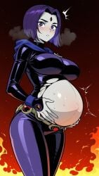 ai_art ai_assisted ai_generated ass belly belly_expansion big_ass big_belly big_breasts black_hair breasts curvy female goth hell nude pale_skin pregnant purple_eyes purple_hair raven raven_(dc) superhero teen_titans voluptuous voluptuous_female