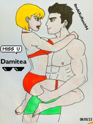 damian_wayne damitea dc dc_comics dcamu dcau female galatea ibnalxuffasch94 justice_league_unlimited male powergirl robin_(damian_wayne) robin_(dc)