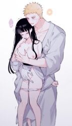1boy 1girls artist_request before_sex blush canon_couple closed_eyes couple covered_mouth covering cute fingering grabbing grabbing_breasts hand_on_mouth hyuuga_hinata kimono naruto naruto:_the_last panties_aside panties_down preparation shaking shy smirk uzumaki_naruto wet wet_pussy