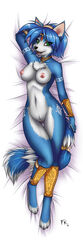 anthro blue_fur breasts canine dakimakura digitigrade female fluff-kevlar fox fur furry green_eyes krystal lying mammal nintendo nude on_back on_bed pussy solo star_fox video_games wide_hips