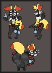 absurd_res anthro anus ass balls belt big_balls big_butt braixen collar dorkusprimearts explosives eyewear fangs femboy generation_6_pokemon genitals glass goggles hi_res male nintendo paws pokemon pokemon_(species) powda_(dorkusprimearts) presenting presenting_hindquarters puffy_anus solo teeth