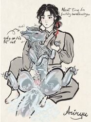 absurd_res animal_genitalia animal_penis ariryu asian_clothing blush bodily_fluids body_blush cetacean_genitalia cetacean_penis claws clothing cum cumshot curling_toes dragon duo east_asian_clothing eastern_dragon ejaculation english_text feet feral finger_claws genital_fluids genital_slit genitals glistening glistening_body hand_holding handjob hi_res horn human human_on_feral interspecies male male/male mammal moan mythological_creature mythological_scalie mythology orgasm orgasm_face penile penis scales scalie sex tapering_penis text toe_claws tongue tongue_out translucent translucent_body zoophilia