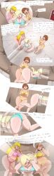 3girls bikini blush comic dialogue fart fart_fetish fart_torture female_focus lazei mario_(series) nintendo princess_daisy princess_peach princess_rosalina