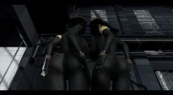 2girls ass ass_focus bangs big_ass big_breasts big_thighs black_body black_fur black_hair black_skin bobcut bracelet curvy female_only jewerly long_ears nude nude_female presenting presenting_anus presenting_ass rear_view ring the_klub_17 thick_thighs thighs wide_hips