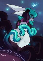 alternative_fashion amazinky anal anal_sex angry anus bent_over blue_hair bodily_fluids clothed clothing clothing_lift double_penetration duo ears_back embarrassed emo emo_hairstyle fur genital_fluids genitals growling hair hi_res league_of_legends leaning leaning_forward legwear looking_at_butt looking_at_genitalia looking_at_viewer looking_at_vulva looking_back makeup narrowed_eyes penetration pivoted_ears pussy rear_view reveal riot_games shadow_(lol) signature simple_background stockings stretched_anus stretched_pussy tencent tentacle text upset vaginal_fluids vaginal_penetration vex_(lol) vulva white_body white_fur white_skin yordle