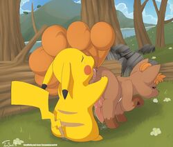 anal anilingus anus canine cum day edit furry furry_only gay knot licking male mammal multiple_tails nintendo no_humans oral outdoors penis pikachu pokemon pokemon_(species) precum tom_smith tongue video_games vulpix