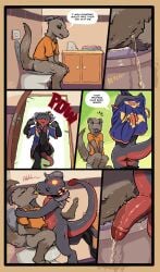 animated anthro ass bathroom bodily_fluids bottomless bottomless_anthro brown_body close-up clothed clothing comic countershading cuntboy cuntboy/male dialogue door door_kick duo feet foreskin french_kissing fur genital_close-up genital_fluids genitals grey_body hi_res hopful_anomenoe hug hugging_another humanoid_genitalia humanoid_penis intersex intersex/male kick kissing kobold legwear loop male nguoro_(lgw) nude nude_anthro nude_male onomatopoeia peeing peeing_on_another peeing_on_penis peeing_together penis penis_close-up pussy raitekian rear_view reptile retracted_foreskin rheez_aya robe scalie shirt sitting sitting_on_toilet sound_effects speech_bubble tail text tights toilet toilet_bowl toilet_paper toilet_pov toilet_seat toilet_sharing toilet_use tongue topwear towel trans_(lore) trans_man_(lore) uncircumcised undressing urine urine_on_penis urine_stream vulva watersports