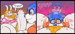 asgore_dreemurr blonde_hair blue_hair blush chest_hair corgi dilf domestic_dog enthusiastic enthusiastic_fellatio fellatio furry furry_only glasses hairy heart huge_cock jr7luckytanuki oc pubic_hair speech_bubble sweat throbbing throbbing_penis undertail undertale veiny_penis
