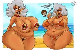 1girls big_breasts bikini chubby chubby_female dark-skinned_female dark_skin gilf grandmother grey_hair huge_breasts maikyoh micro_bikini original original_character plump pointy_nose voluptuous voluptuous_female wide_hips