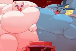 2022 2d_(artwork) belly belly_expansion big_belly big_breasts big_female bigger_female black_muzzle black_sclera blue_body body_size_growth cracker_(artist) eeveelution eyelashes eyeshadow fangs fat fat_female feline feline female feral feral_female game_freak giant_belly giant_breasts giant_female giantess growing growth heart_symbol highres huge_belly huge_breasts huge_female hyper hyper_belly hyper_breasts licking_lips madampersia obese obese_female oc open_mouth overweight overweight_female pakaproductions pokemon pokemon_(species) question_mark red_eyes saber-toothed saber-toothed_cat smiling vaporeon vore vore_belly weight_gain white_body