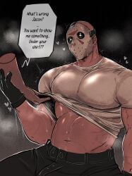1boy bara bara_tiddies bara_tits barazoku bulge friday_the_13th gay gay_male heart-shaped_pupils imminent_penetration imminent_sex jason_voorhees majormelon1 mask masked masked_male pinup shirt_lift shirt_up yaoi