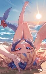 beach crab sameko_saba shark_tail sweat swimsuit tail tyamuche virtual_youtuber vtuber vtuberfanart