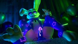 16:9 3_toes 3d_(artwork) 4k absurd_res anthro balls bedroom_eyes bodily_fluids bottomless bottomless_anthro bottomless_male bow_tie buckteeth clothed clothing colored_cum cum cum_on_penis digital_media_(artwork) erection feet five_nights_at_freddy's five_nights_at_freddy's:_help_wanted furniture genital_fluids genitals glitchtrap glowing glowing_cum glowing_eyes hi_res humanoid_genitalia humanoid_penis jizzyfox lagomorph legwear leporid looking_at_viewer male mammal narrowed_eyes on_table open_mouth open_smile pawpads penis pink_eyes purple_balls purple_clothing purple_cum purple_legwear purple_penis purple_thigh_highs rabbit scottgames seductive sitting sitting_on_table smile smiling_at_viewer solo spread_legs spreading star_print table teeth thigh_highs toeless_thigh_highs toes unusual_bodily_fluids unusual_cum unusual_genital_fluids whiskers widescreen