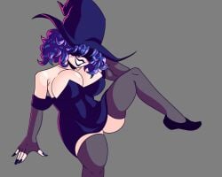 1girls 2d 2d_(artwork) 2d_artwork big_breasts blue_hair breasts cleavage cordelia_valentine dead_estate female female_focus female_only lustree pose smiling witch witch_hat