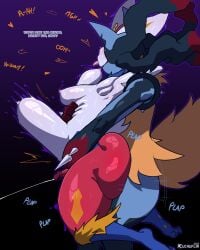 anal anal_sex anal_sex cinderace cuchuflin femboy gay huge_ass lucario male_breasts mega_evolution mega_lucario penis_size_difference pokemon pokemon_(species)